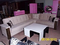 Yataklı ve Sandıklı Krem Rengi Süet Kumaş Modern Köşe Takımı